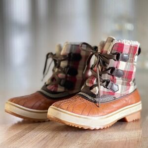 Sorel Women's Waterproof‎ Plaid Winter Snow Duck Boots Brown Size 7
